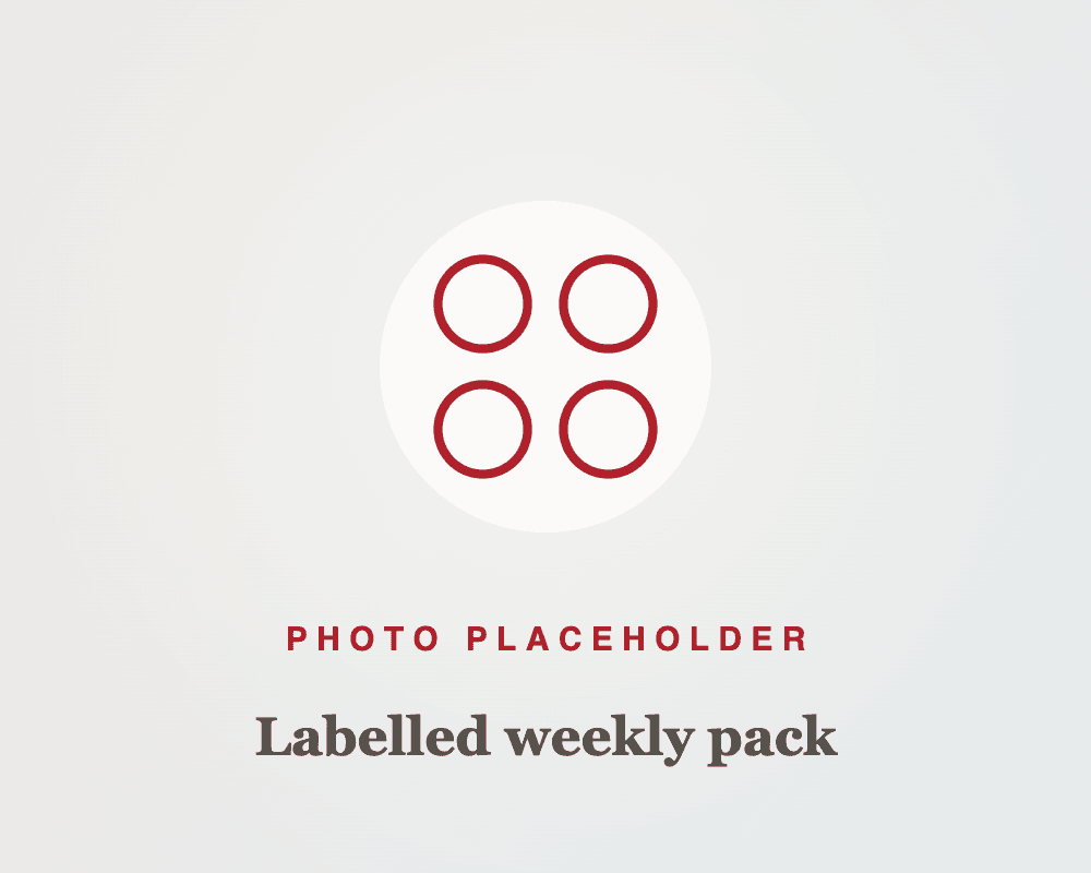 Close-up of a labelled weekly blister pack